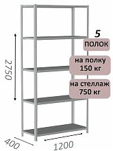 Стеллаж MS Strong 275х120х40, 5 полок
