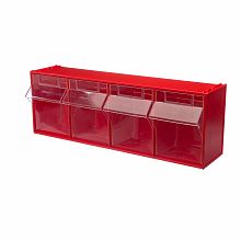 Короб откидной F-600-4, 600х177х206мм, 4 ячейки, красный, прозрачный