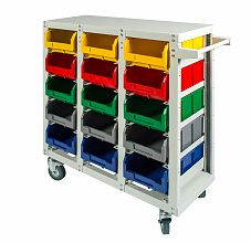 Стеллаж с направляющими мобильный, односторонний, V3-15-125-И 15 ячеек, грузоподъемность 350кг