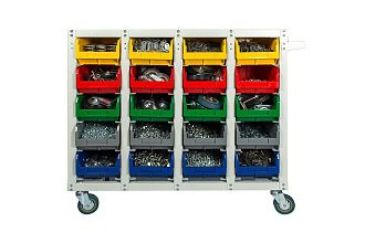 Стеллаж с направляющими мобильный, односторонний, V3-20-125-И 20 ячеек, грузоподъемность 350кг