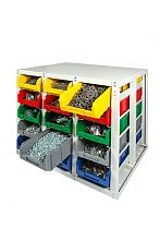 Стеллаж с направляющими V3-30 стационарный, двусторонний, 30 ячеек c ящиками